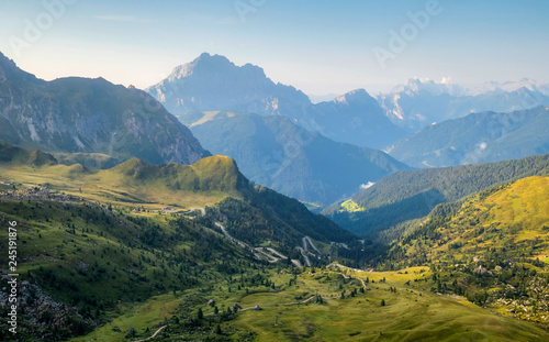 Aerial panorama of Dolomites, South Tyrol, Italy, Europe