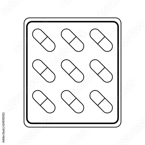 Medicine tablets symbol black and white