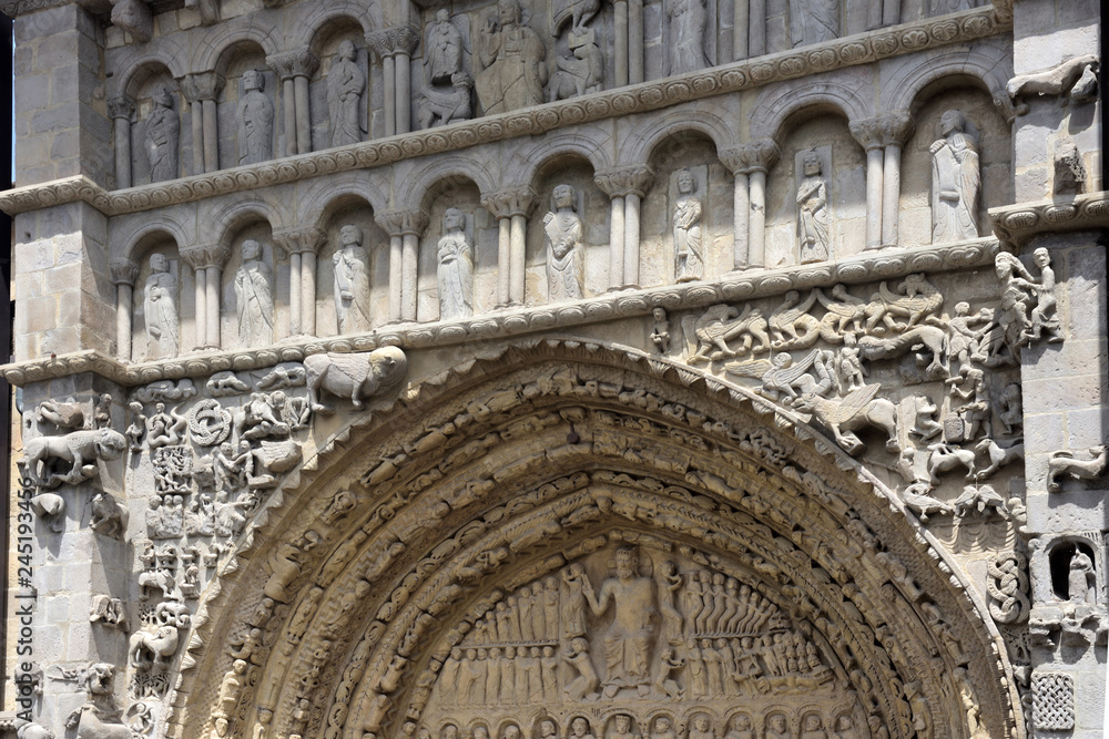 detail of the tympanum of Santa Maria la Real, Sanguesa, Navarra, Spain (top of the tympanum)