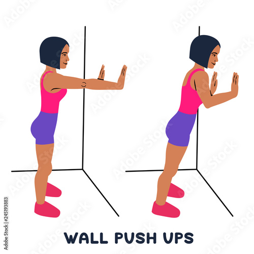Wall push ups. Sport exersice. Silhouettes of woman doing exercise. Workout, training.