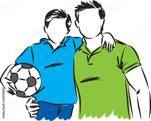 father and son with soccer ball vector illustration