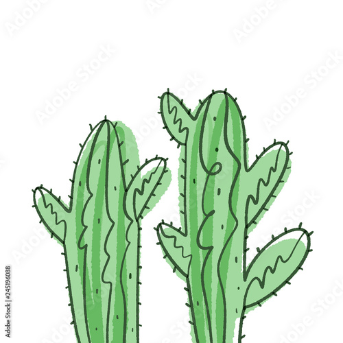 Hand drawn cacti brush pen art. Vector Illustration.
