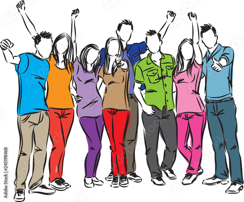group of friends happy people illustration