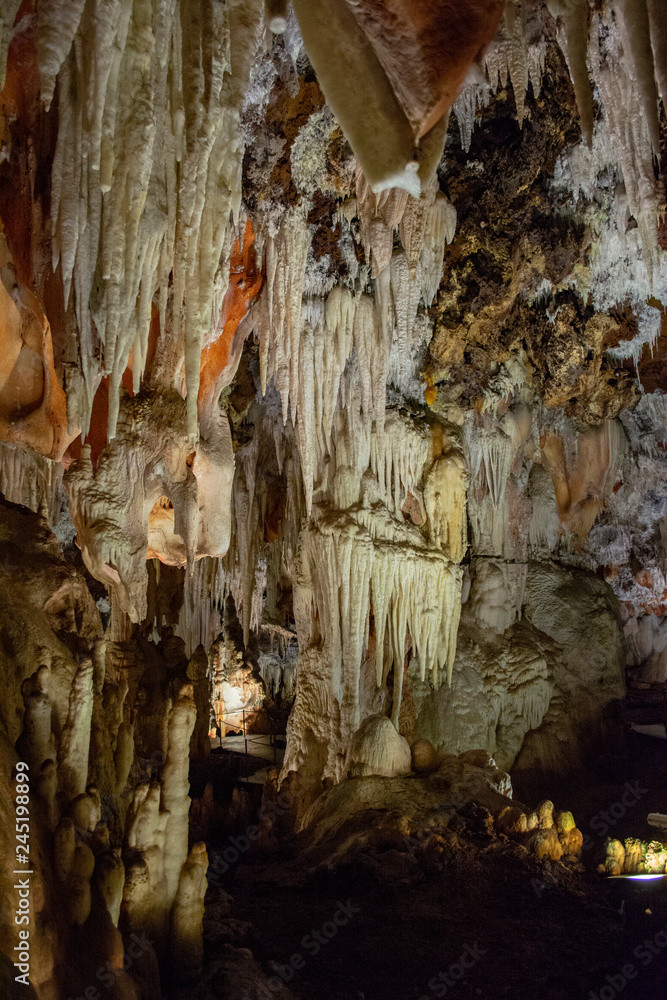 A shot inside the Cuevas del Aguila stalactite cave in Avila, Spain