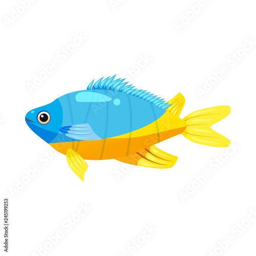 Tropical exotic Emperor angel fish, bright colorful coloring, vector isolated on white background, cartoon style