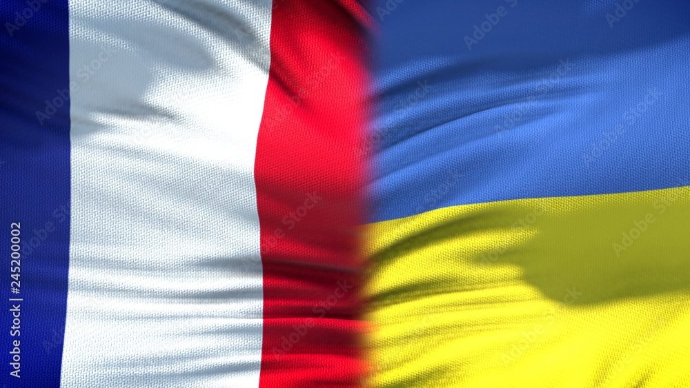 France and Ukraine flags background, diplomatic and economic relations