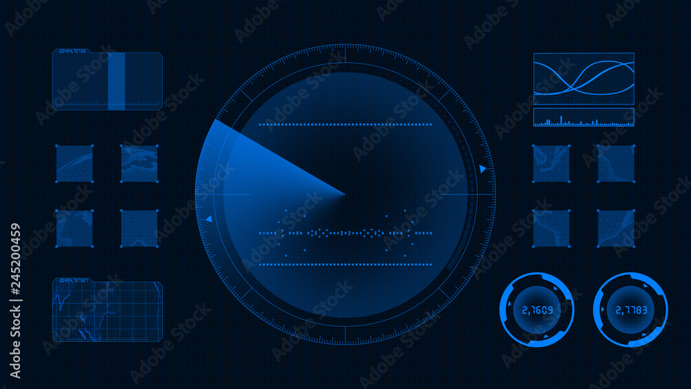 Futuristic technological interface. Blue background GUI - obrazy, fototapety, plakaty 