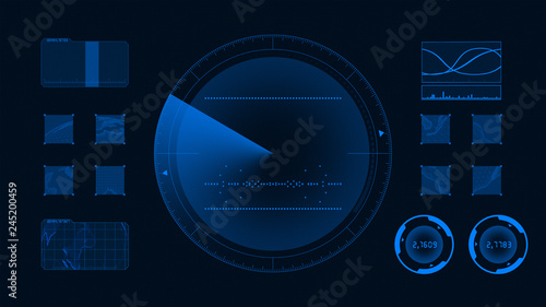 Futuristic technological interface. Blue background GUI photo