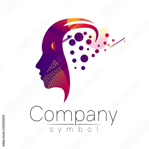Modern head logo of Company Brand . Profile Human. Fluid style. Logotype in vector. Design concept. Gradient liquid isolated on white background. Abstract geometric shapes. Red violet color