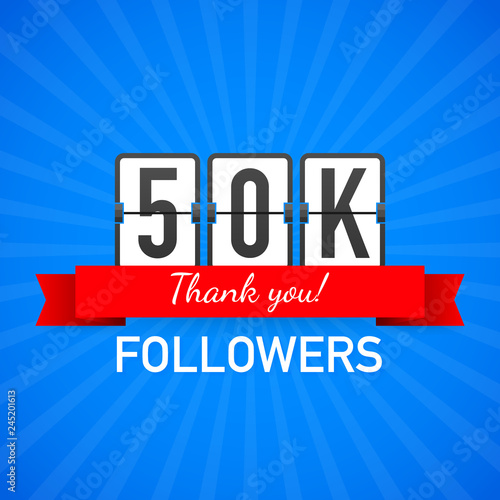 50k followers, Thank You,  social sites post. Thank you followers congratulation card. Vector illustration.