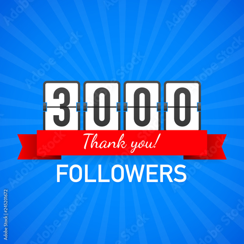 3000 followers, Thank You,  social sites post. Thank you followers congratulation card. Vector illustration.