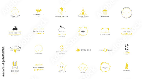 Big vector set of premade logos for kids related businesses.