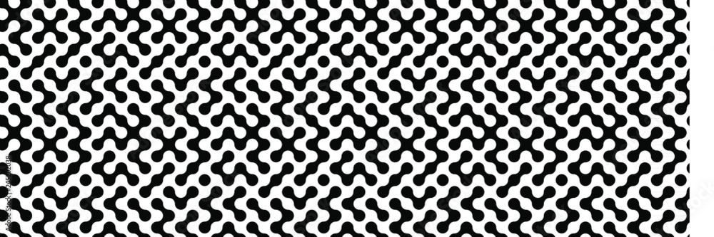 Abstract Black and White Seamless Geometric Pattern with Circles. Tiled Wall in Chessboard Style. Wicker Structural Texture.