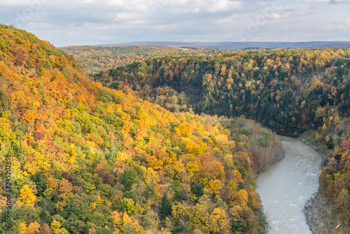 The Genesee River Flowing Through the Autumn Colors in New York's Letchworth State Park