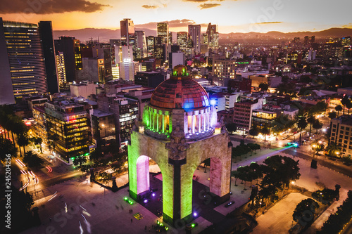 Fotografie Mexico City, Mexico, Aerial View of Plaza de la Republica at Dusk