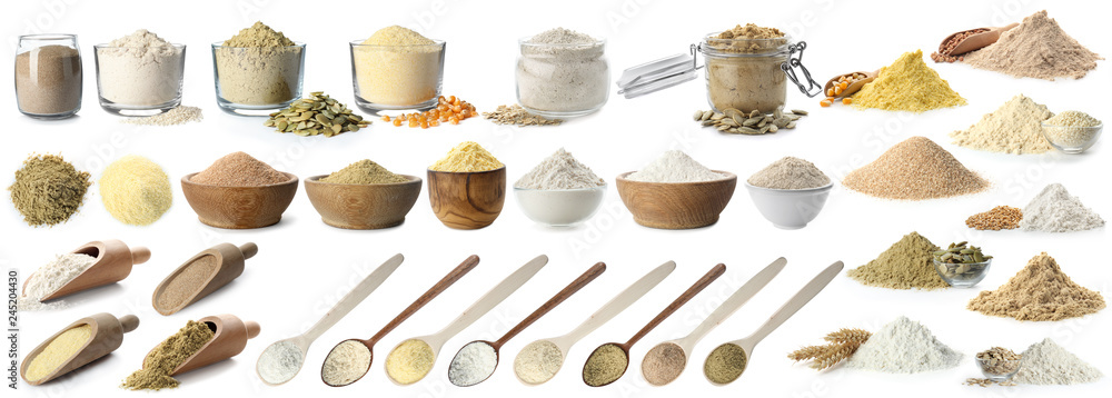 Heap of wheat flour on white background - obrazy, fototapety, plakaty 