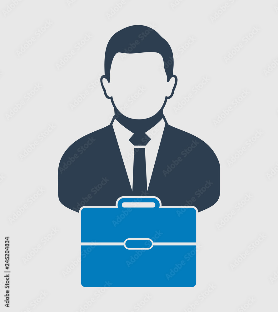 Businessman Icon with briefcase on hand. Flat style vector EPS. Businessman Icon with briefcase on hand. Flat style vector EPS.