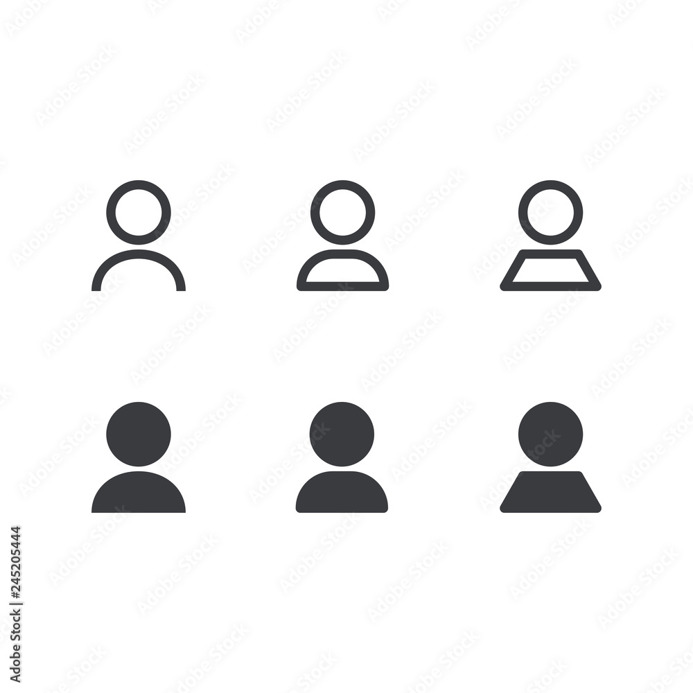 User icon set. Vector icon. Human symbol. Men sign. Outline and fill icon User icon set. Vector icon. Human symbol. Men sign. Outline and fill icon
