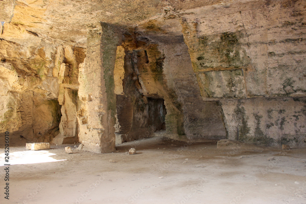 Underground ruins. Stone, sandy caves. Cyprus, Paphos. Underground ruins. Stone, sandy caves. Cyprus, Paphos.