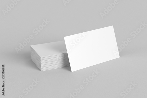 Blank white business card mockup display isolated on grey background