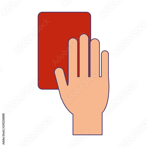 soccer red card in hand blue lines