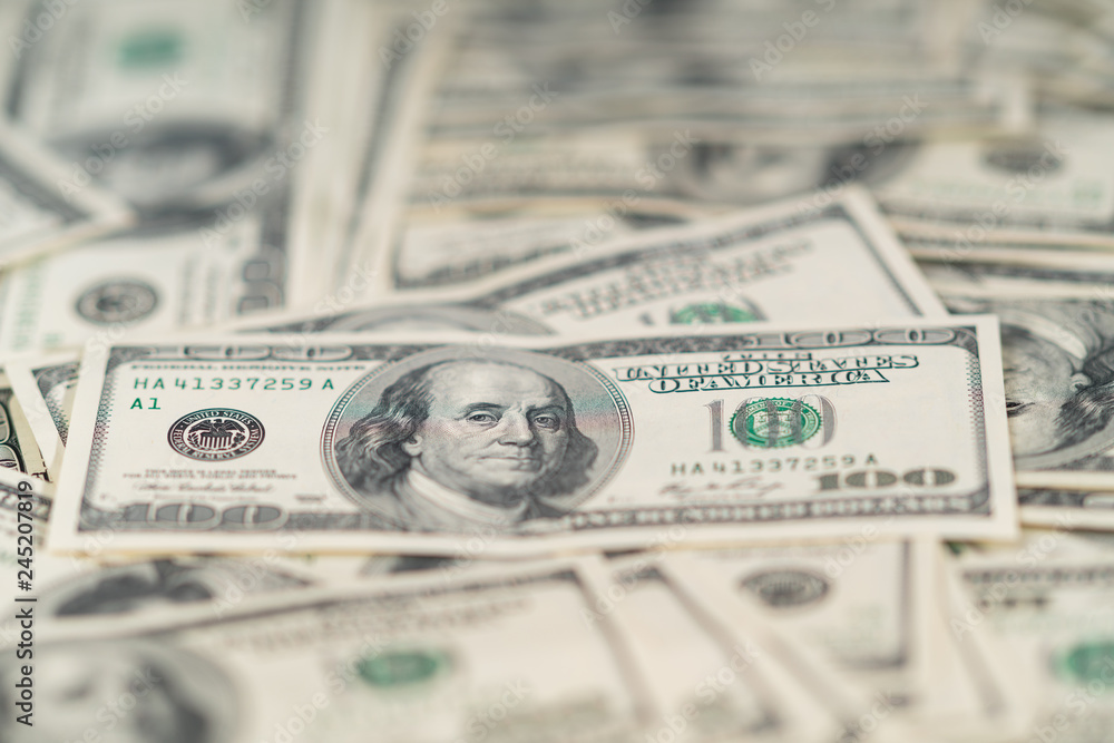Selective view of a 100 dollar USD banknote Selective view of a 100 dollar USD banknote
