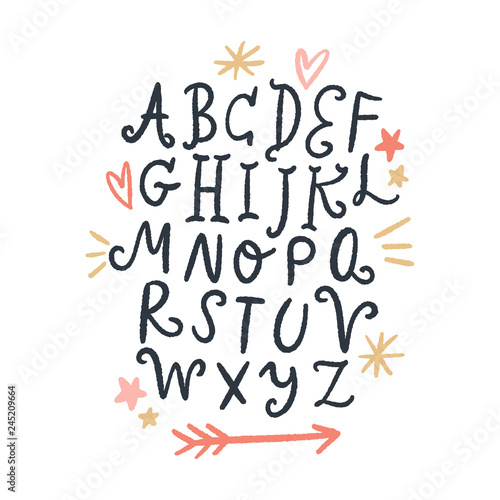 Vector brush alphabet. Lettering, funny letters, vintage style.