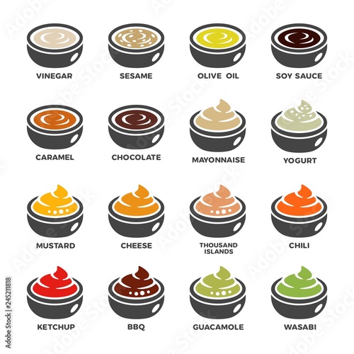 sauce and condiment icon set,vector and illustration photo