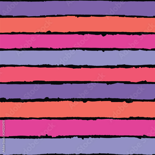 Vector seamless pattern. Hand drawn color stripes with black outline.Texture for print, wallpaper, home decor, textile, package design, invitation or website background.