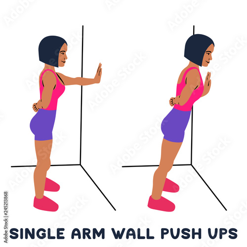 Single arm wall push ups. Sport exersice. Silhouettes of woman doing exercise. Workout, training.