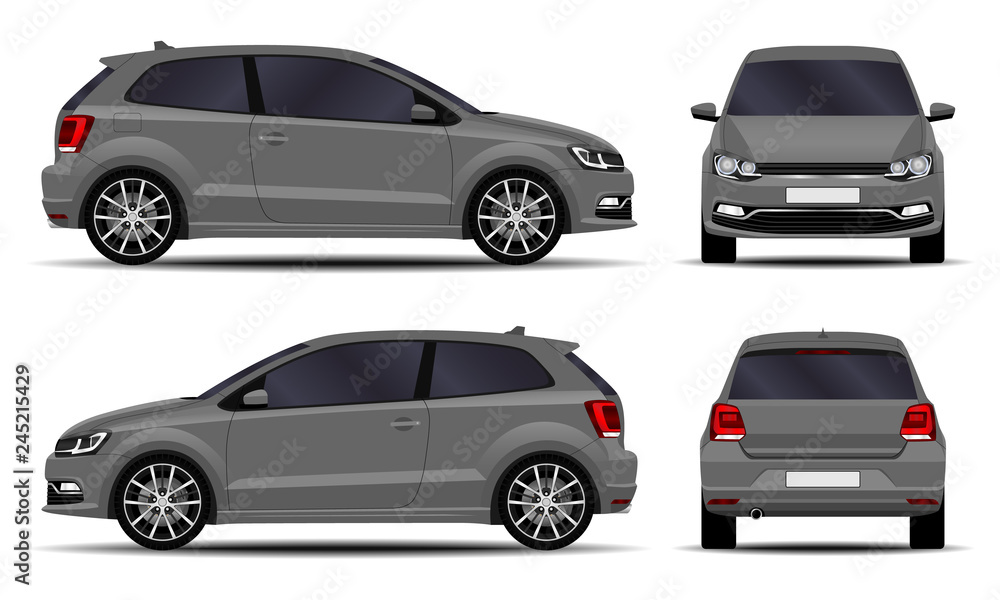 realistic car. hatchback. front view, side view, back view. Stock