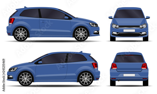 realistic car. hatchback. front view, side view, back view.