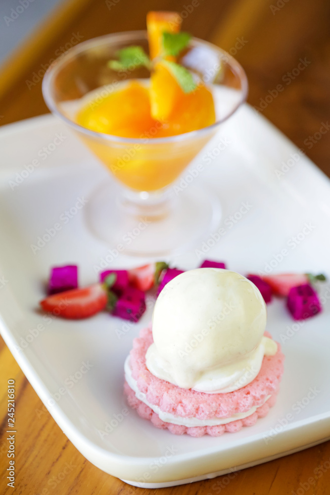 Beautiful elegant colorful dessert in a plate Beautiful elegant colorful dessert in a plate