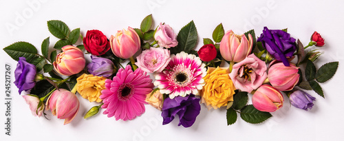 Creative layout made with beautiful flowers on white background.