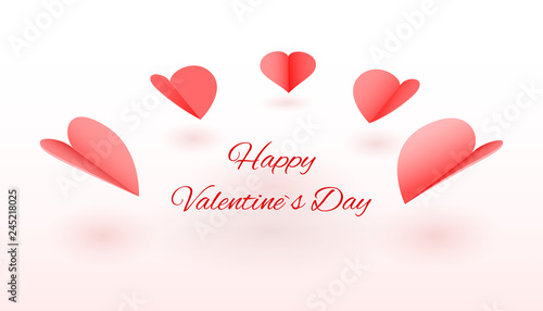 Red paper hearts with shadow - unusual style design for greeting.