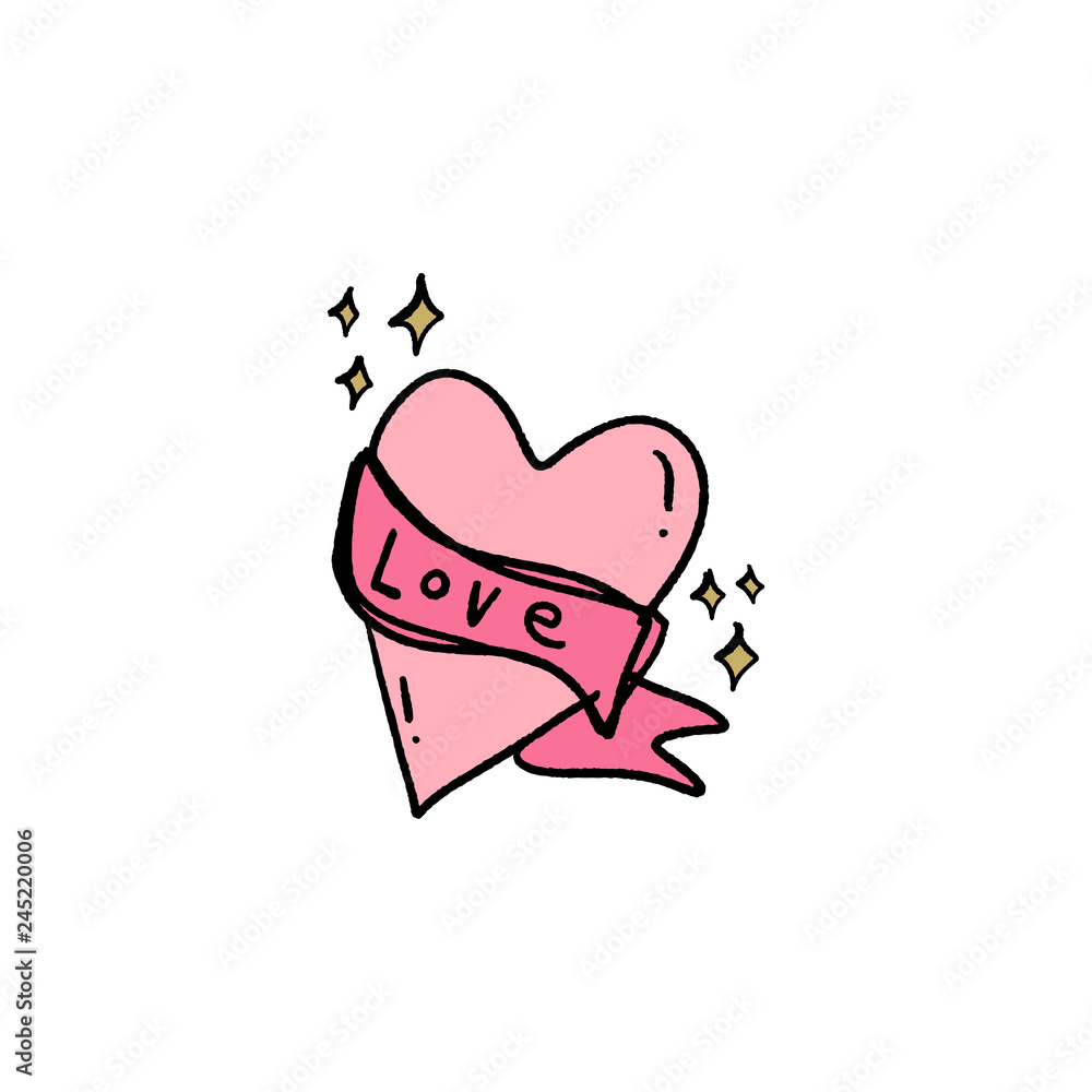 Stylish sticker with heart and text, single image on white background. Stylish sticker with heart and text, single image on white background.