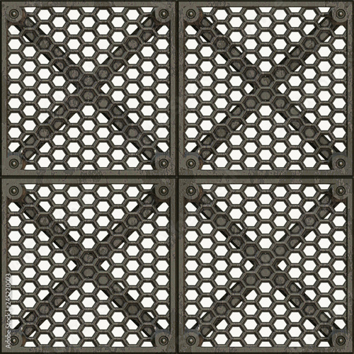 metal floor building tile grate on white background