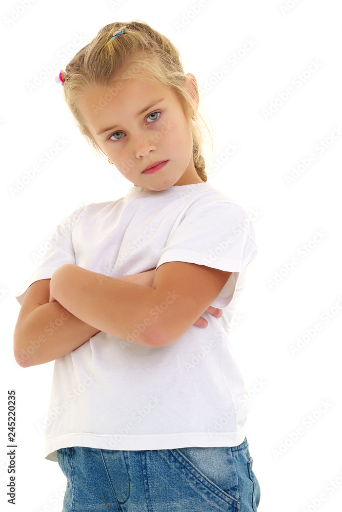 Little girl with a white t-shirt for advertising. Little girl with a white t-shirt for advertising.