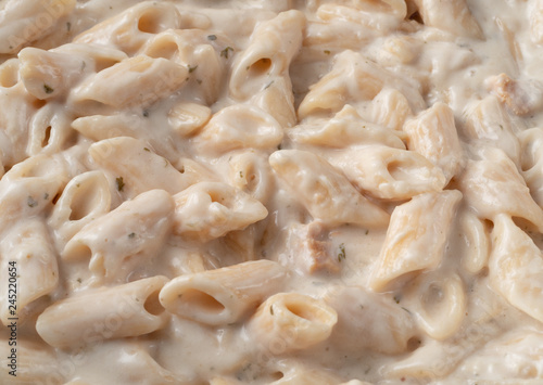 Pasta and chicken in an alfredo sauce