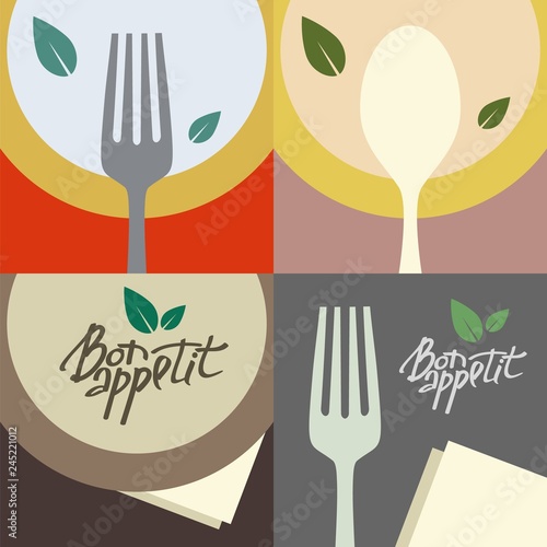 Vector Banner in Flat Style for Restaurant, Cafe and Bistro. Colorful Backgrounds with Cutlery and Dish.