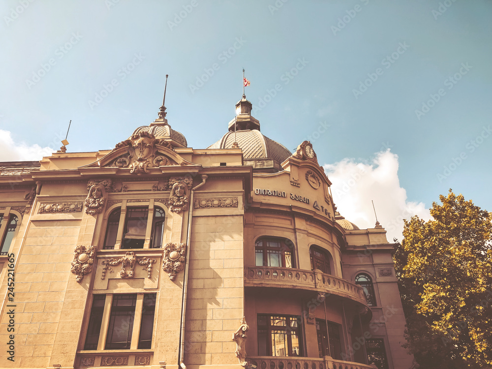 TBILISI, GEORGIA - SEPTEMBER 20, 2018: View of old bilding of the TBC Bank of the Tbilisi town, D.Agmashenebeli st. TBILISI, GEORGIA - SEPTEMBER 20, 2018: View of old bilding of the TBC Bank of the Tbilisi town, D.Agmashenebeli st.