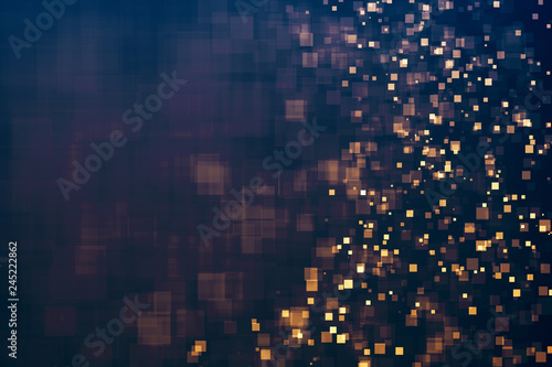 Glitter lights glittering background. Defocused bokeh squares. Illustration
