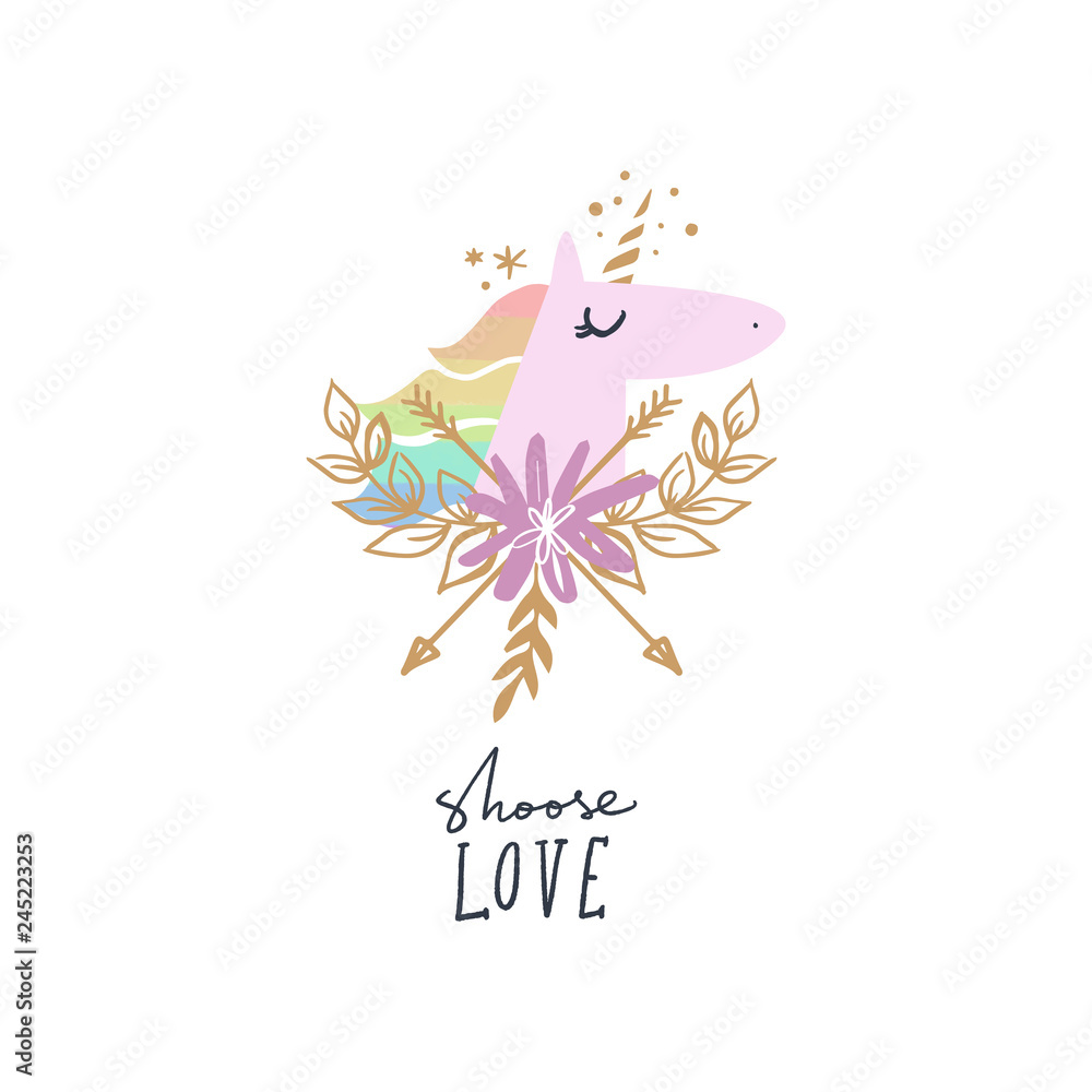 Obraz premium Unicorn head art, LGBT theme illustration. Vector and jpg image.