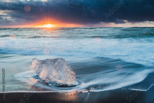 View of Jokulsarlon glacial lake during sunset photo