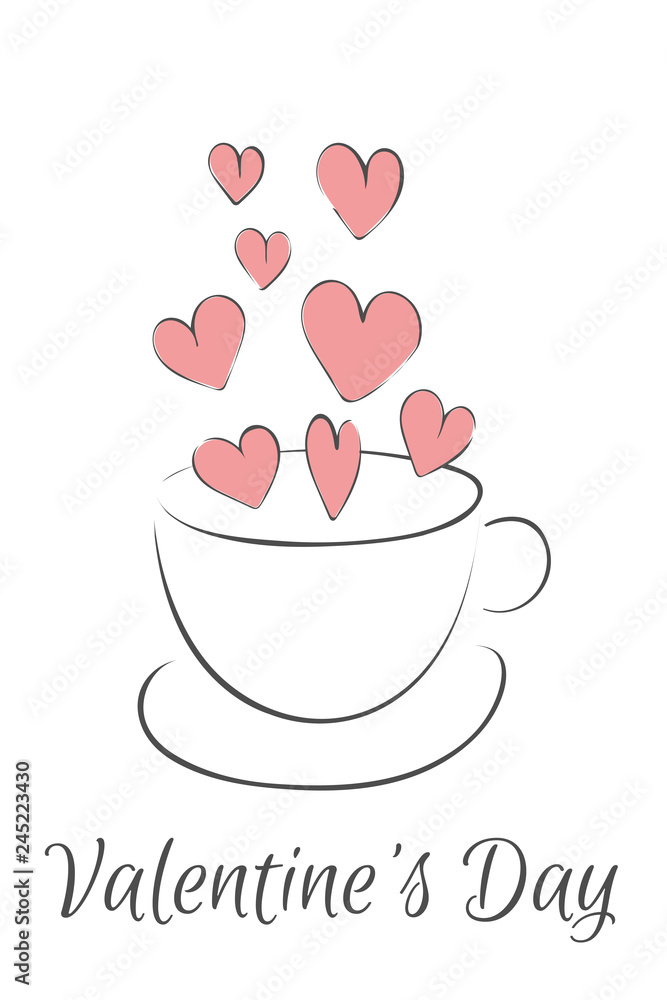 Fototapeta premium Valentine's day illustration with cup and hearts
