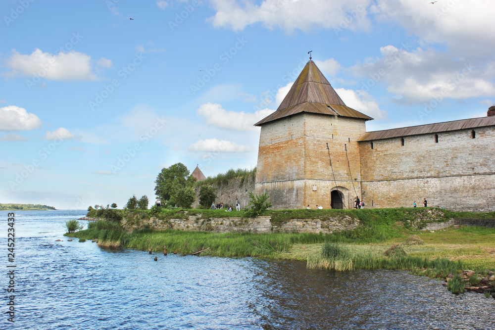 Stone fortress on the lake shore