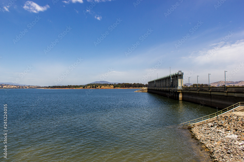 View of Hume Weir on Lake Hume at the Start of the Murray River, Albury, Australia