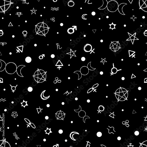 Seamless pattern with occult symbols 