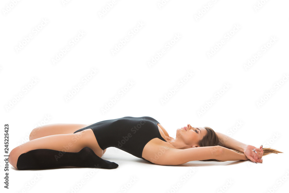 Premium Vector | Side lying leg rise pose young woman practicing yoga pose  fitness workout concept