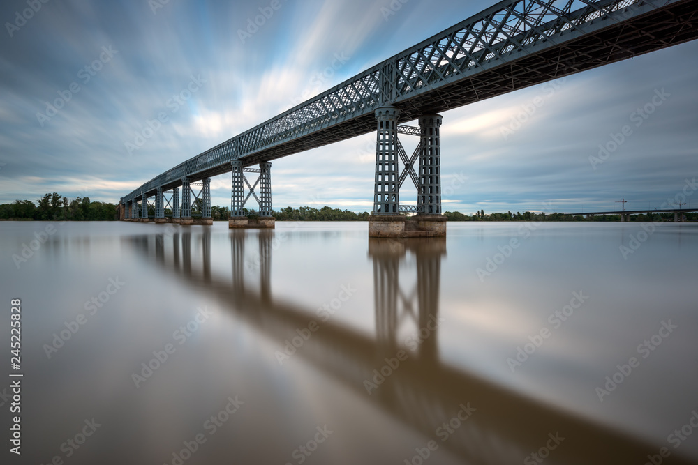 View of Eiffel Bridge in sea against cloudy sky View of Eiffel Bridge in sea against cloudy sky